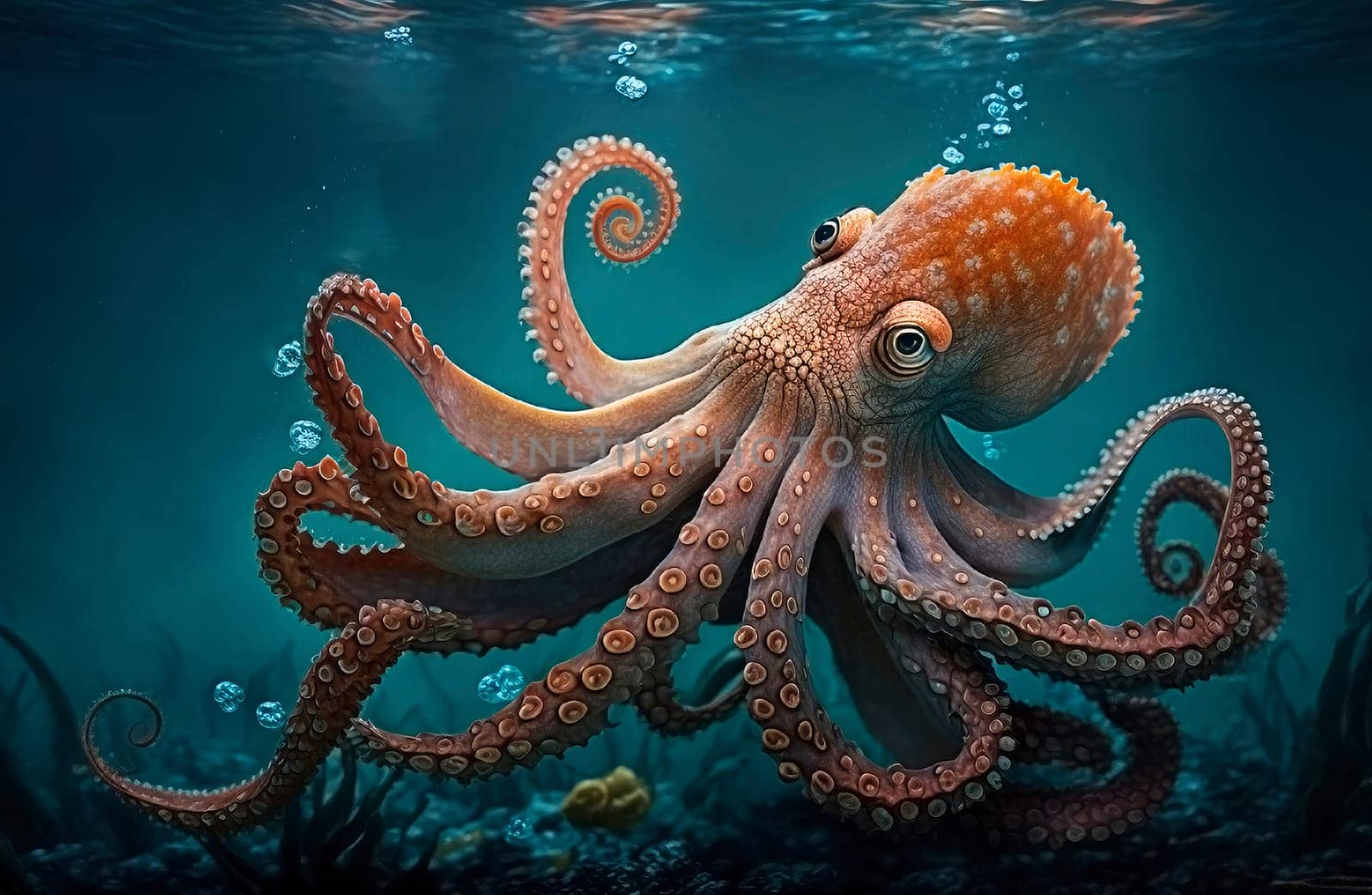 octopuses swim in the sea. Generative AI,