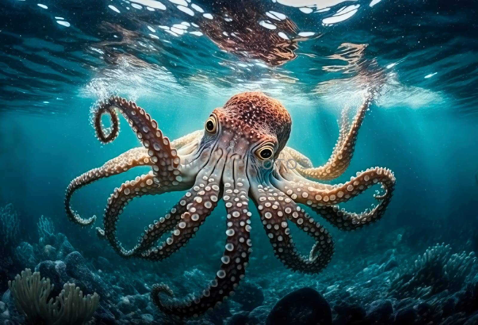 octopuses swim in the sea. by yanadjana