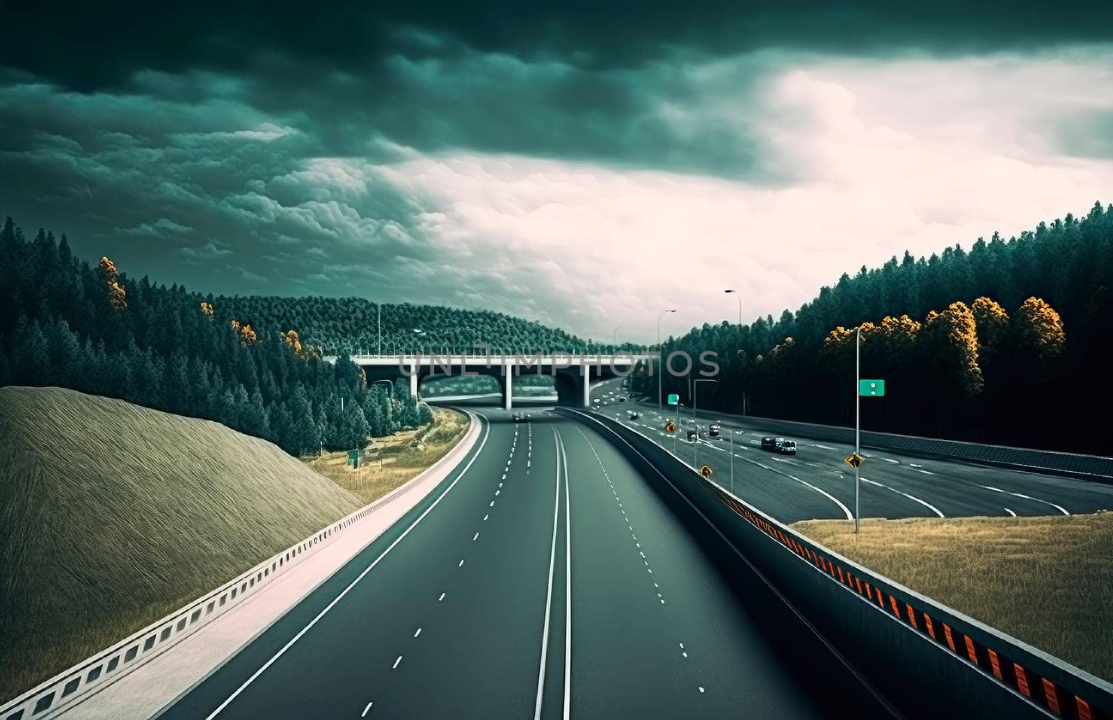 cars drive along the road on the autobahn highway. by yanadjana