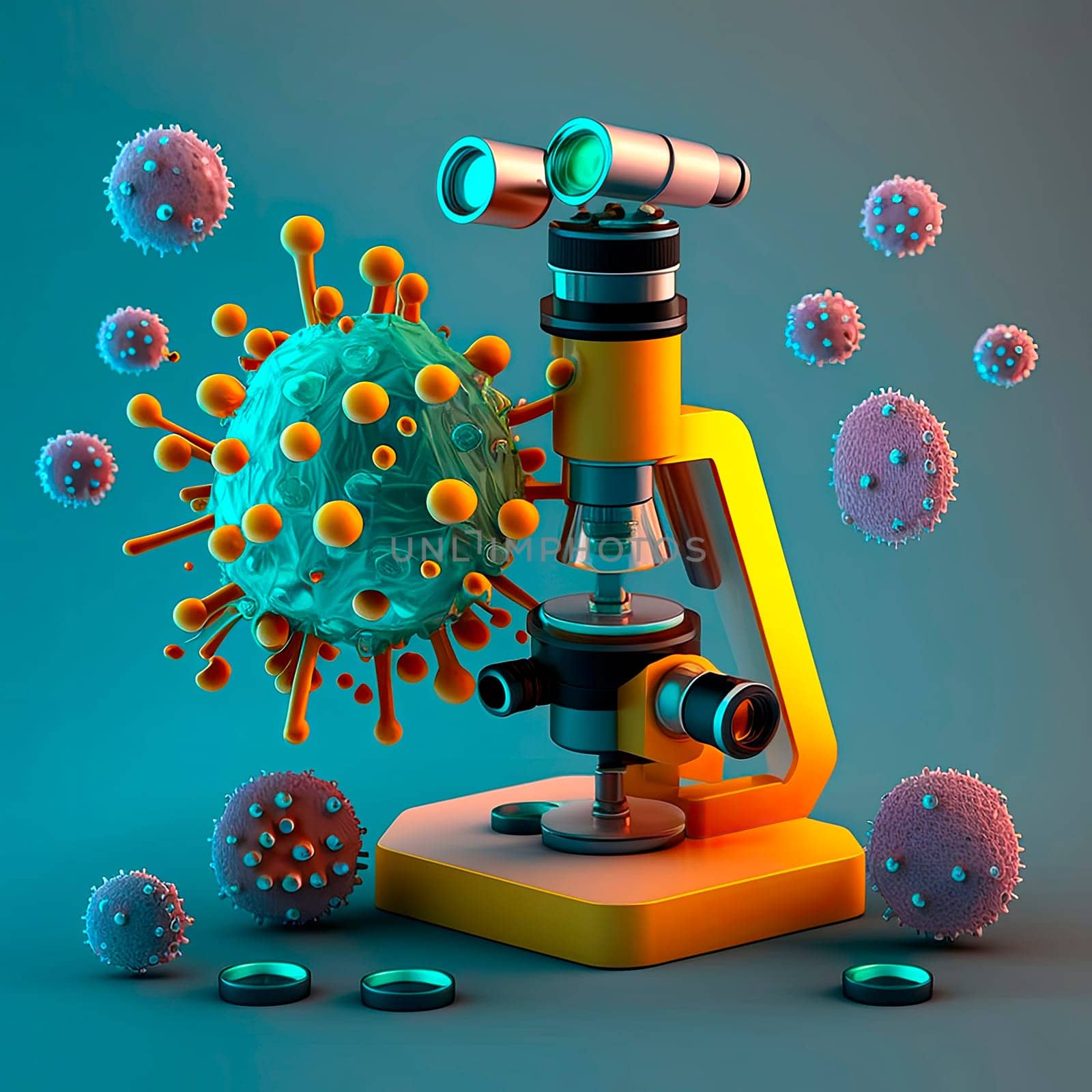 coronavirus flu under the microscope. Generative AI,