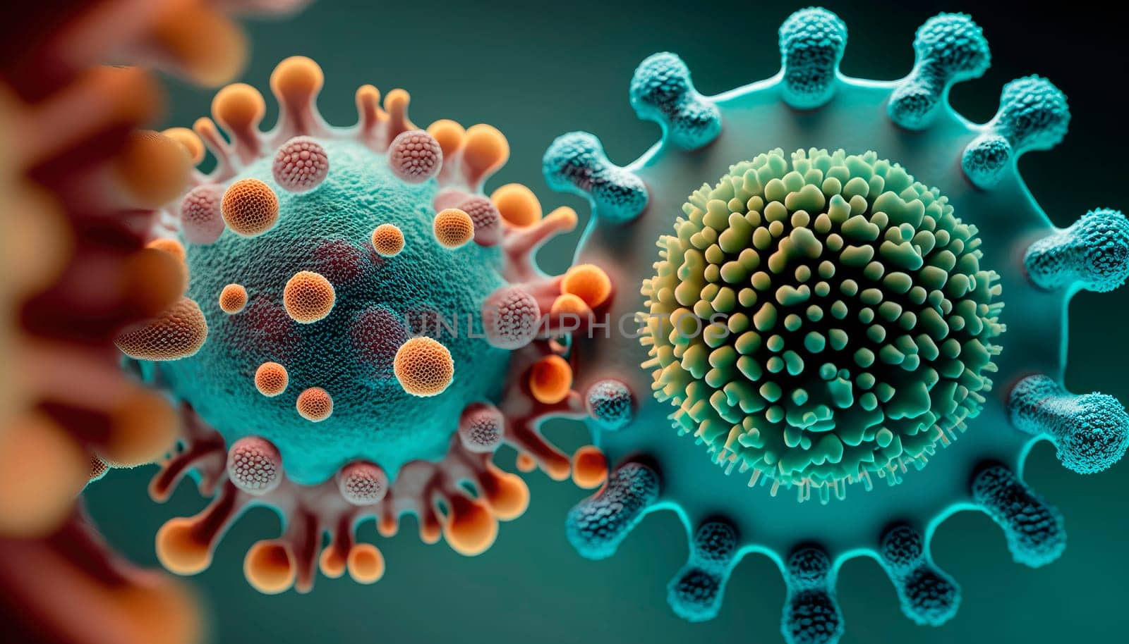 coronavirus flu under the microscope. Generative AI,