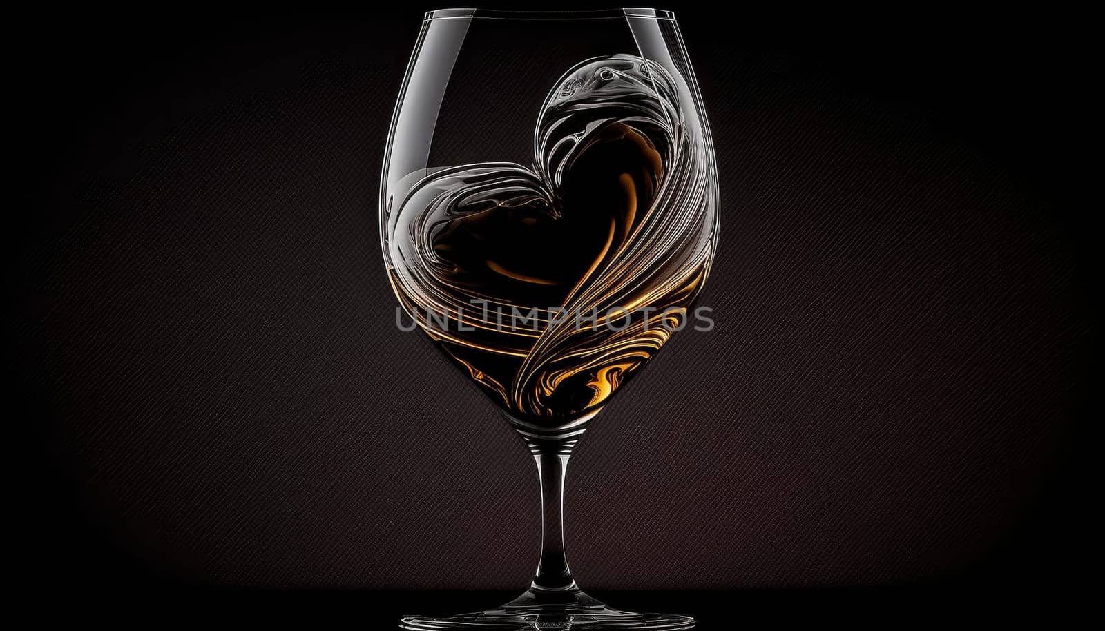 wine glass with a heart on the side with a black background. Generative AI,