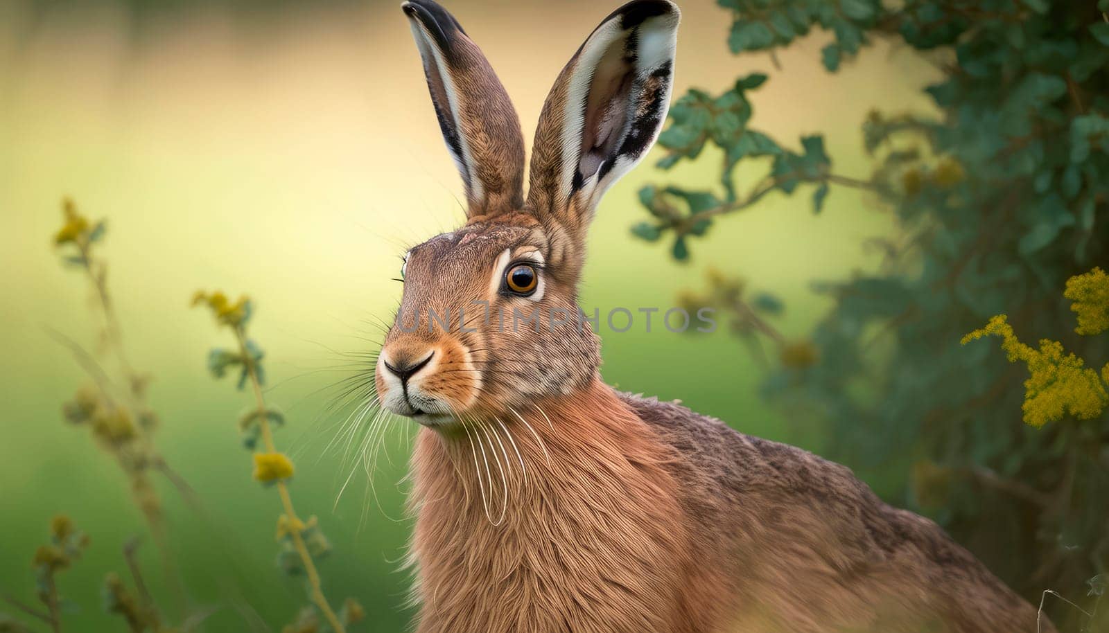 a field hare crawls out of a hole. Generative AI,