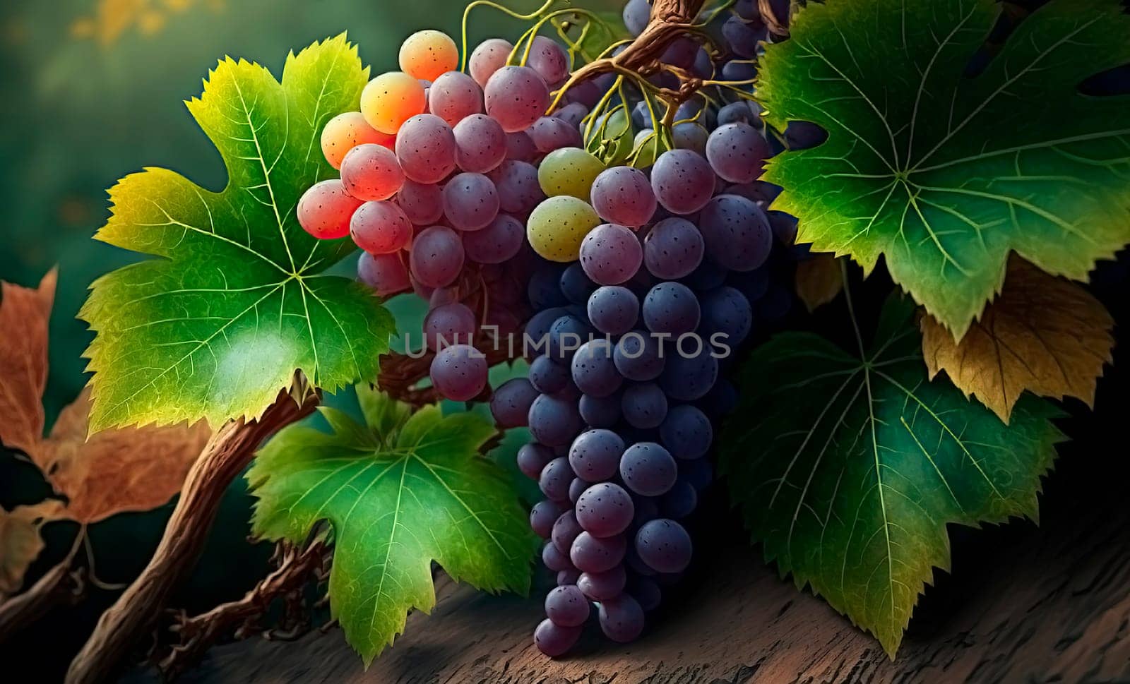 beautiful branches of ripe grapes. Generative AI,