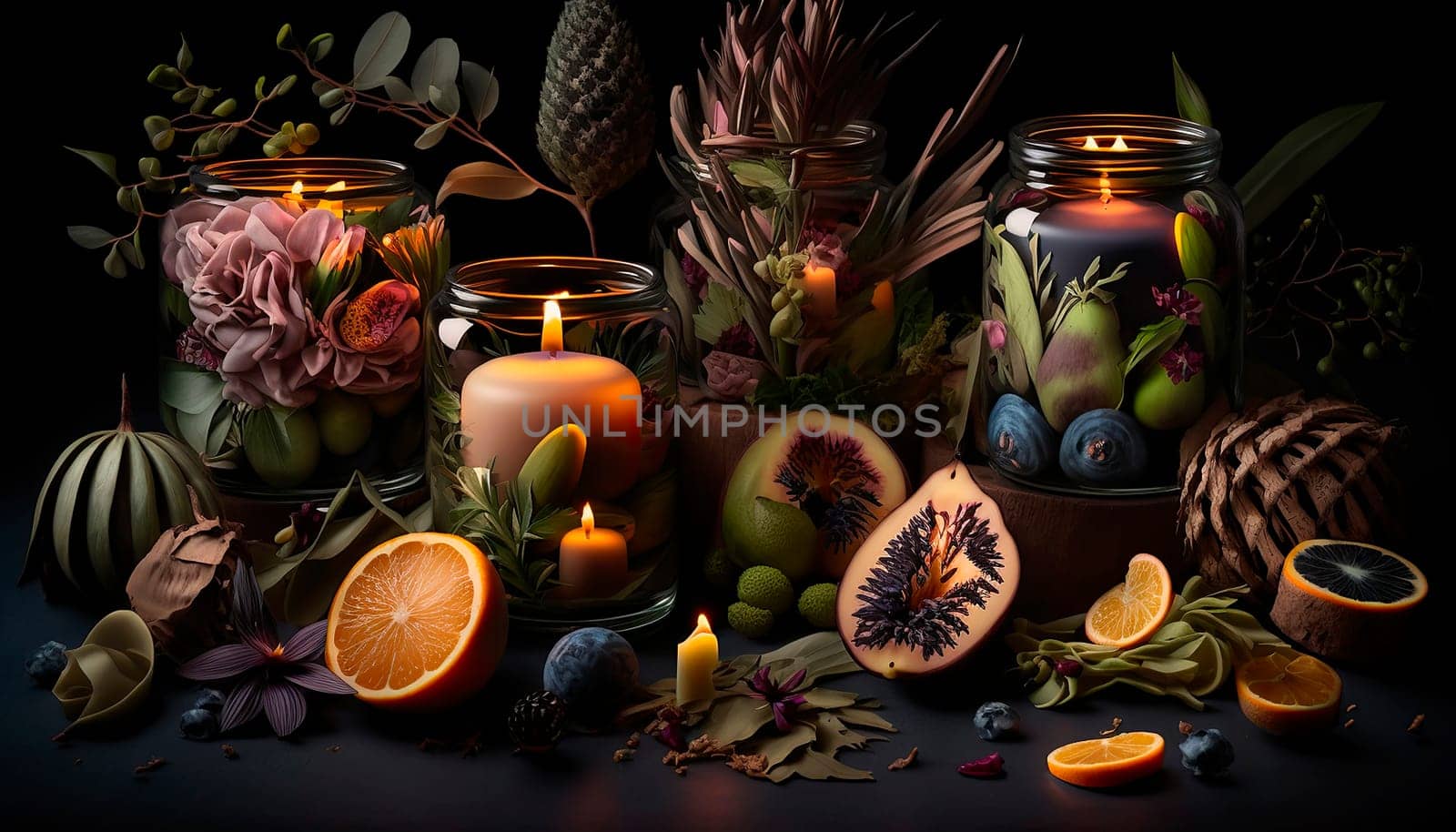 scented candles and fruits. by yanadjana