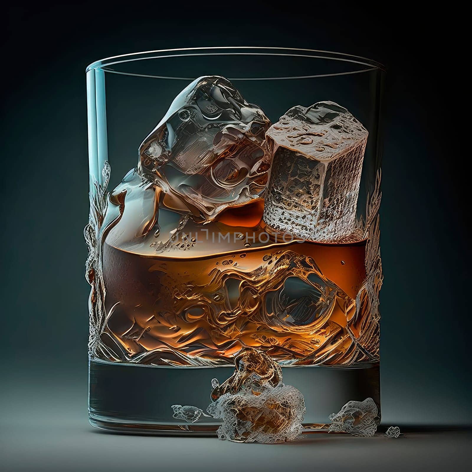 A glass of whiskey and ice. Generative AI,