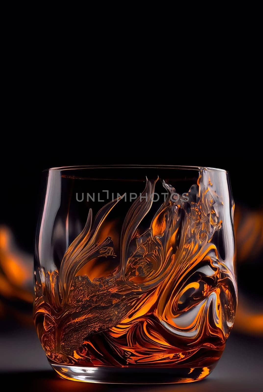 whiskey in a glass with ice. Generative AI.