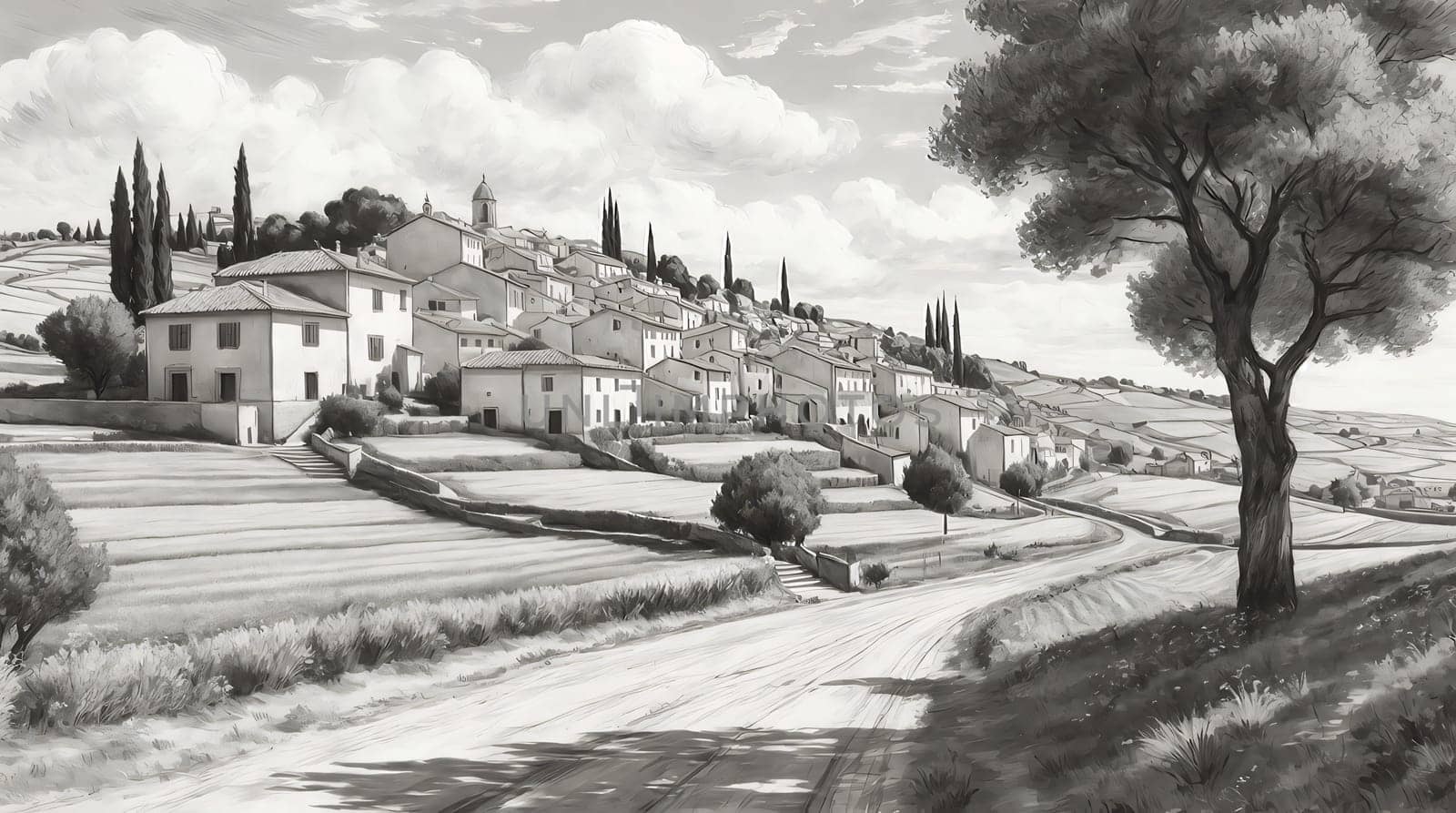 pencil sketch hand drawn beautiful landscape for card, and content creation by antoksena