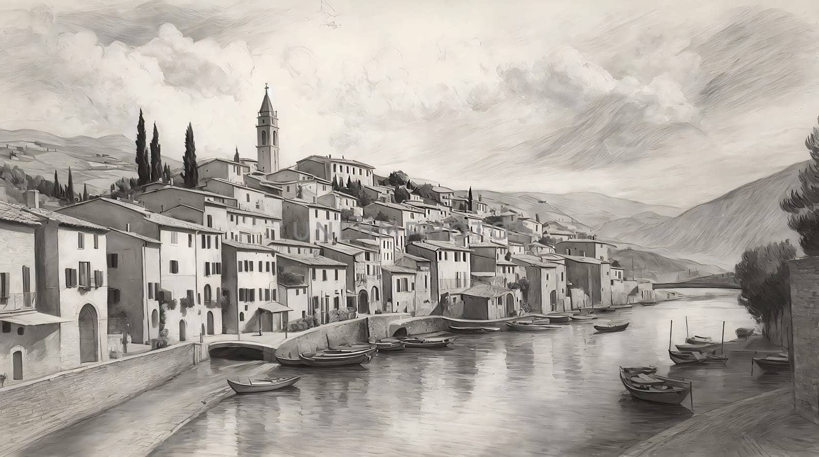 pencil sketch hand drawn beautiful landscape for card, and content creation by antoksena