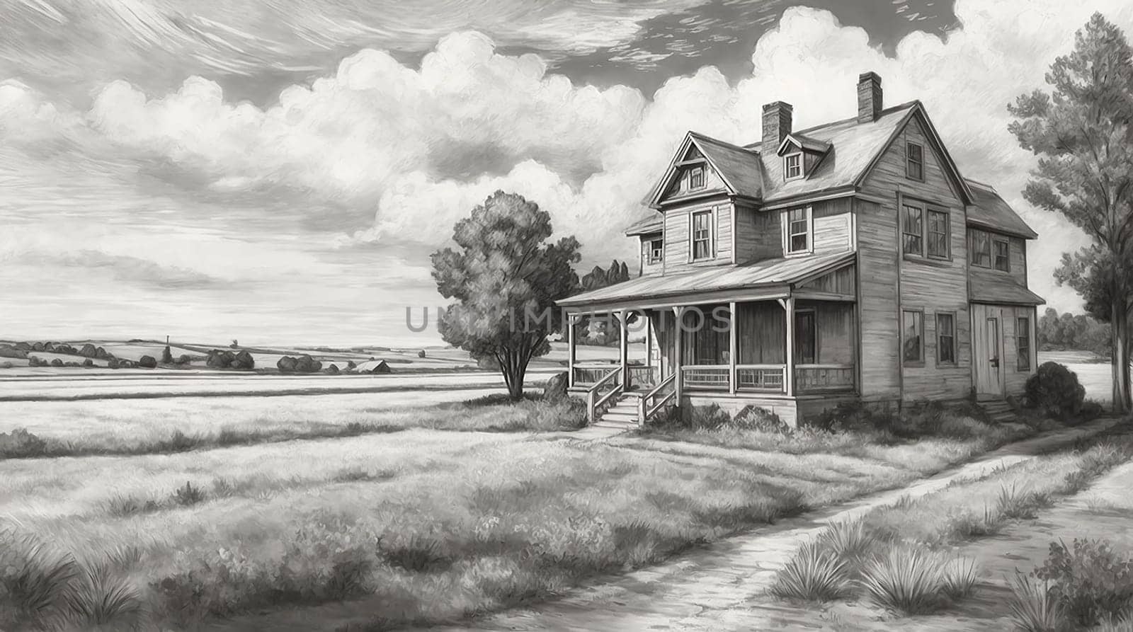 pencil sketch hand drawn beautiful landscape for card, and content multimedia creation