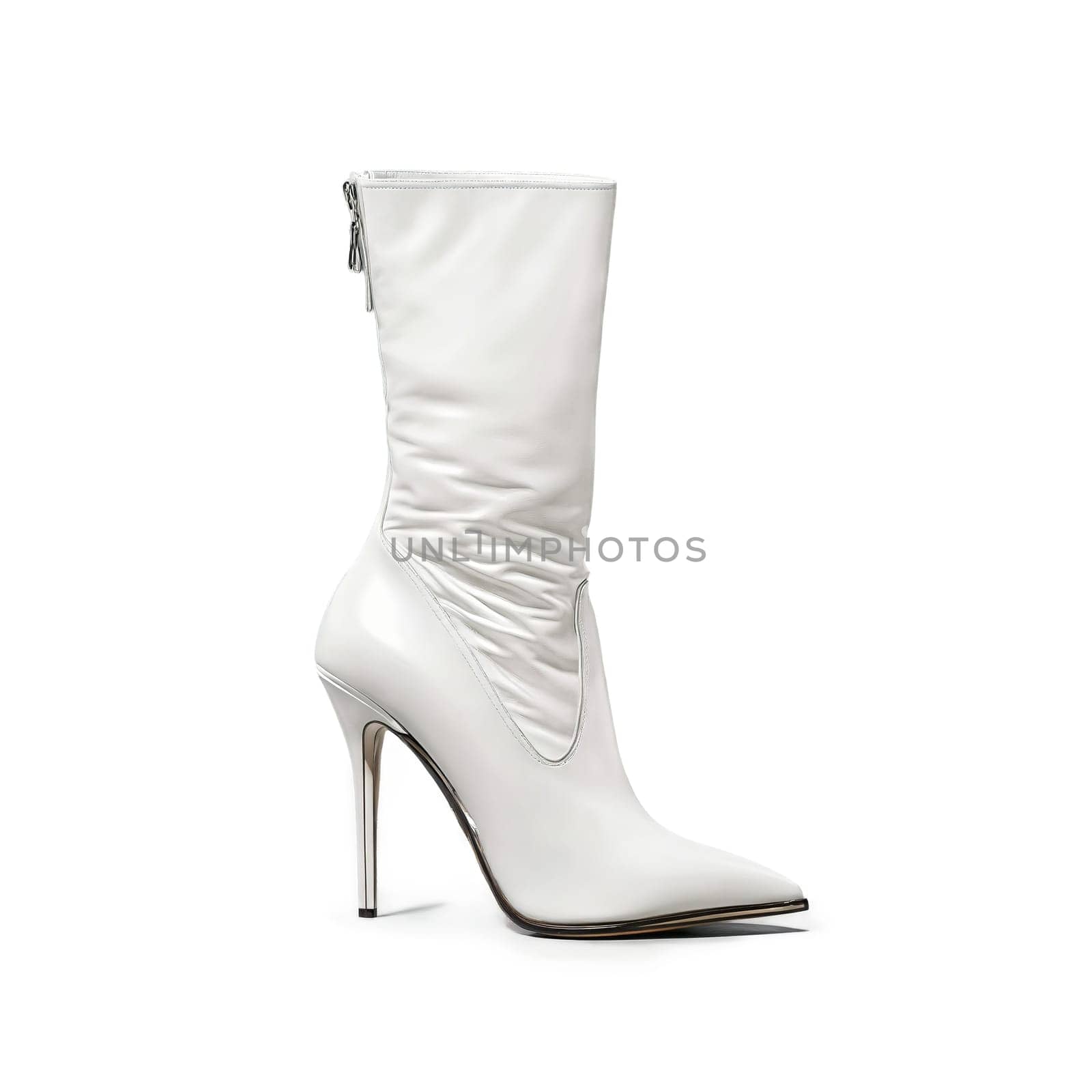 Sleek white ankle boots Polished white leather ankle boots with a pointed toe 3 inch by panophotograph