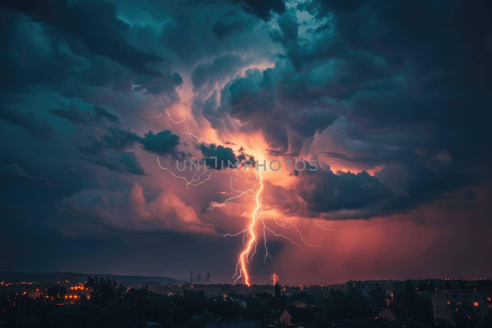 A lightning bolt illuminating a darkened sky during a thunderstorm