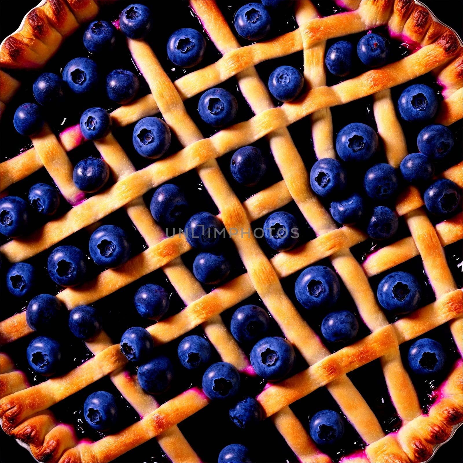 Blueberry pie golden flaky crust plump blueberries in glistening filling lattice top dusted with sugar by panophotograph