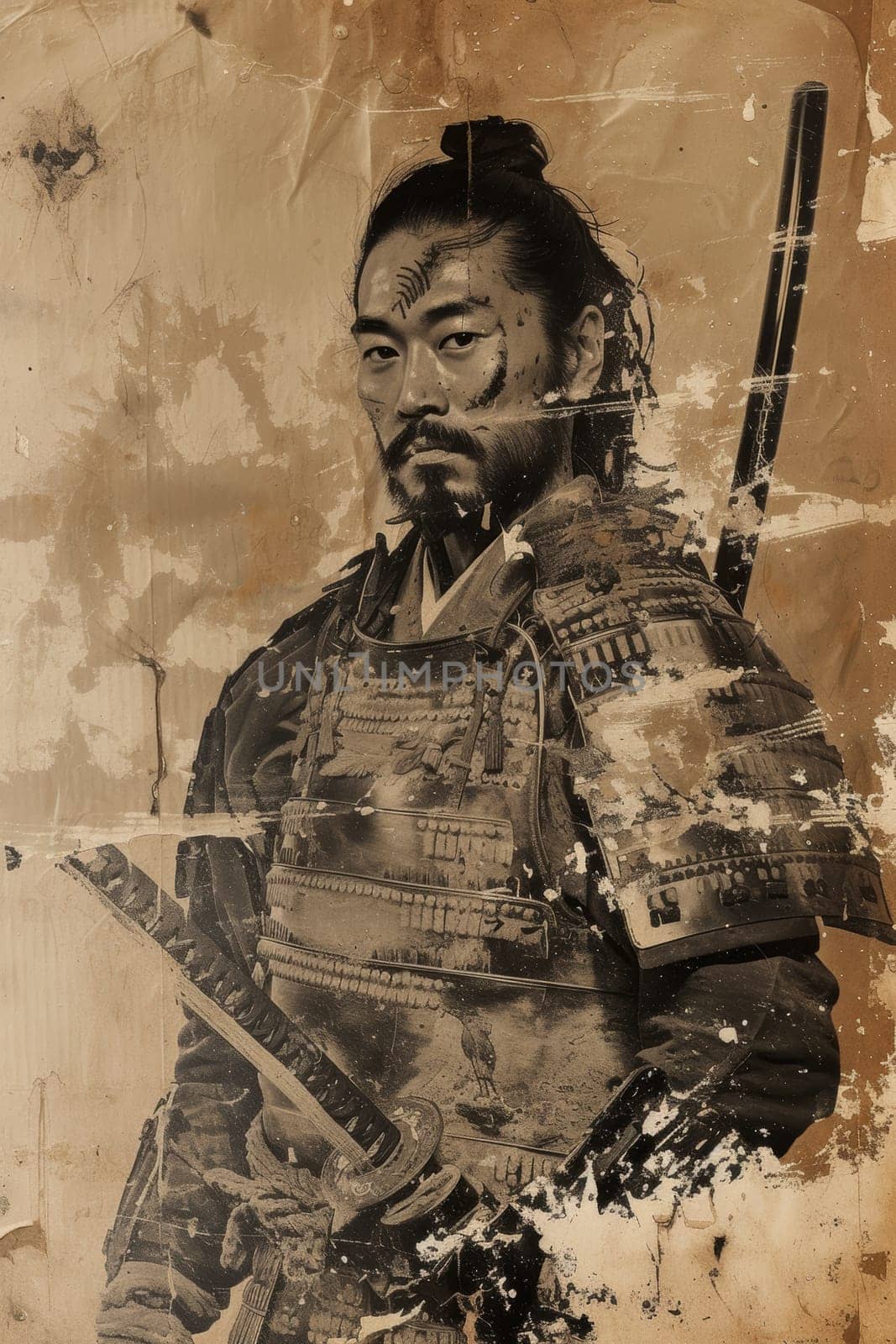Artistic representation of a samurai warrior in a battle-ready stance, exuding confidence