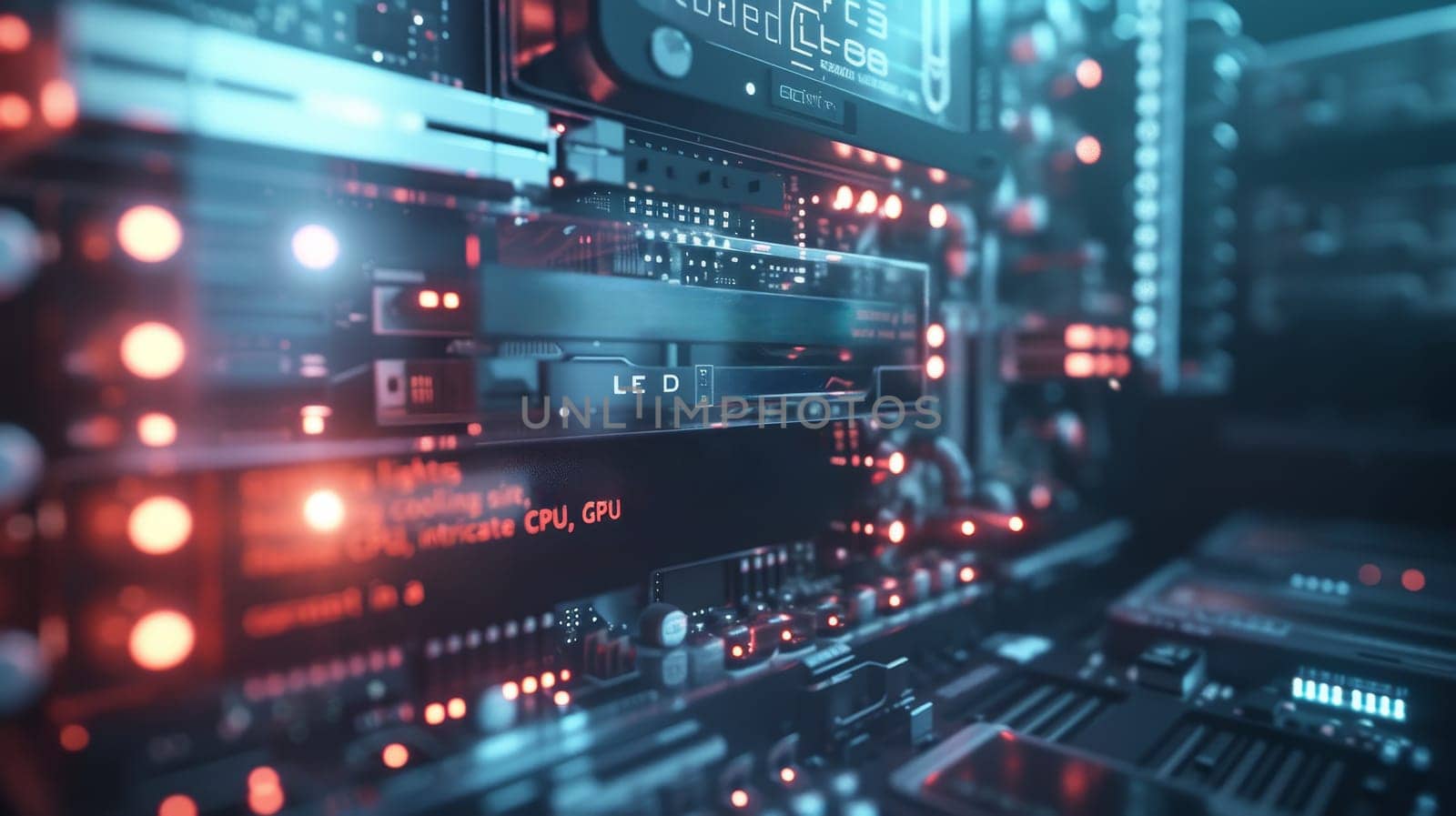 Futuristic computer hardware with vibrant red LED illumination