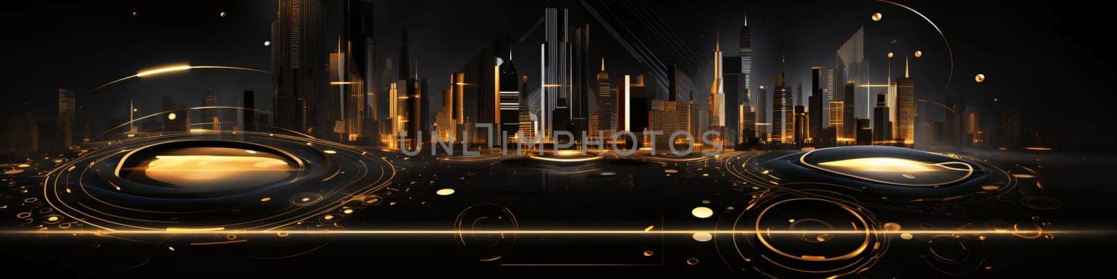 Banner: Digital illustration of city in abstract background. Futuristic city concept.