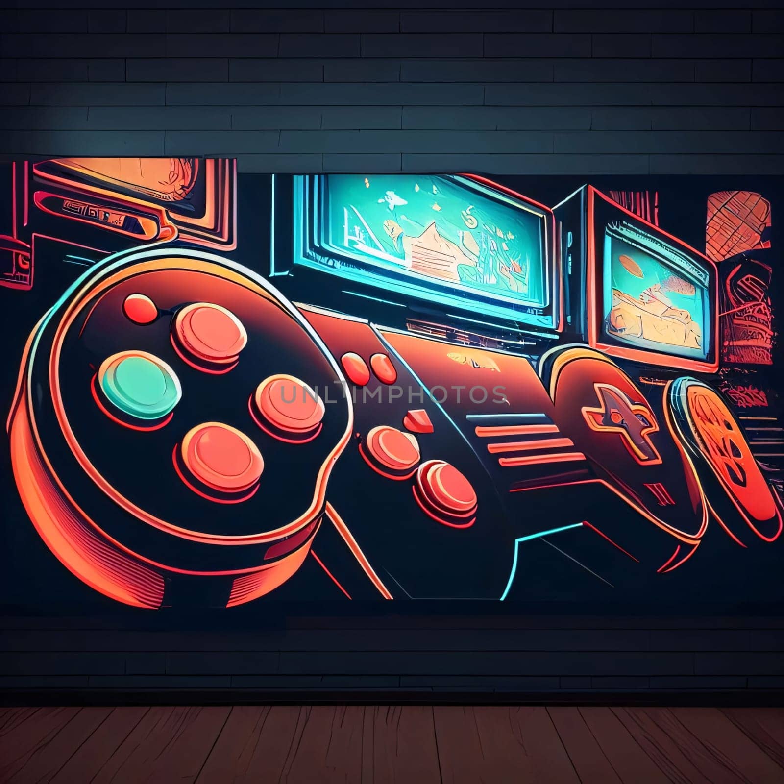 Digital Illustration of a Vintage Retro Gamepad in Front of a Wall by ThemesS