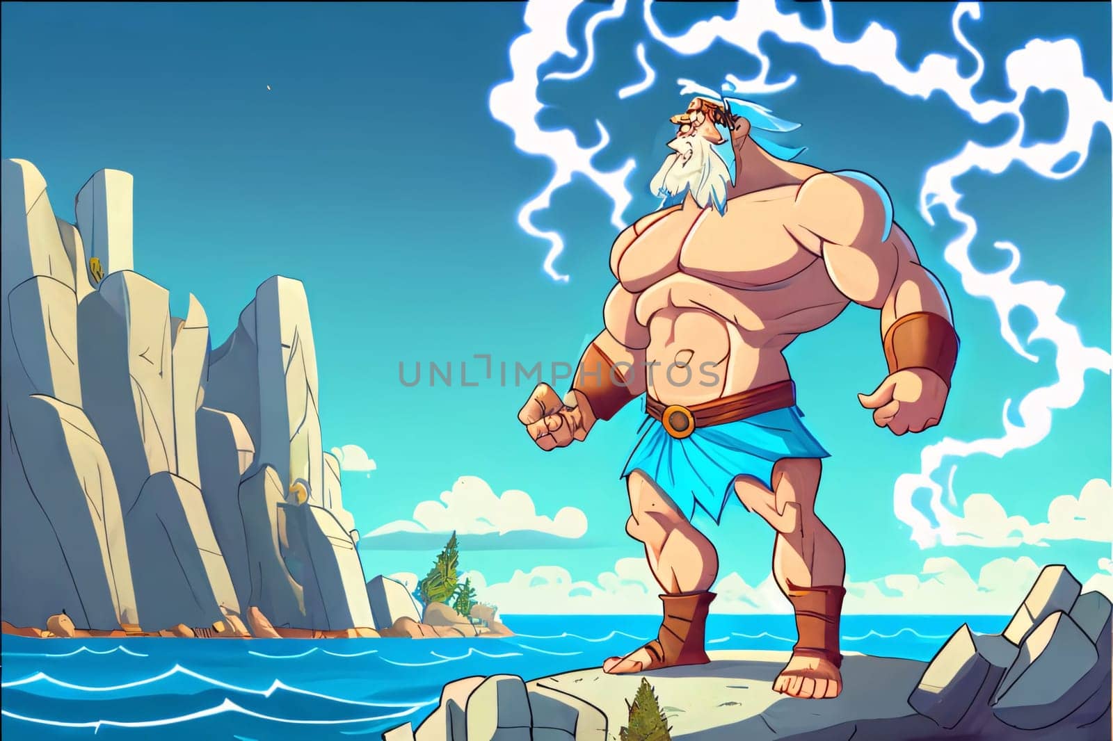 Banner: Cartoon illustration of a strong barbarian warrior standing on a rock.