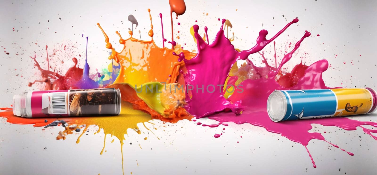Colorful paint splashes on a white background. 3d rendering by ThemesS