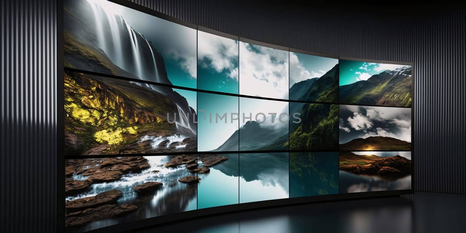 Banner: abstract scene with a waterfall on the screen of a TV set