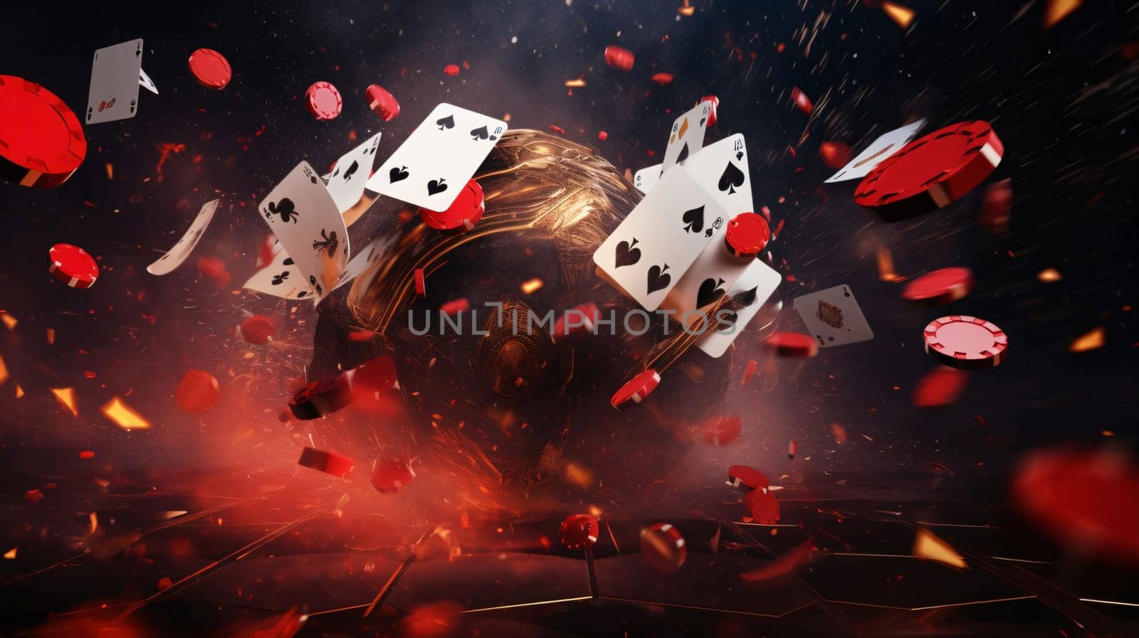 Poker chips flying in the air against a dark background with red chips falling by ThemesS