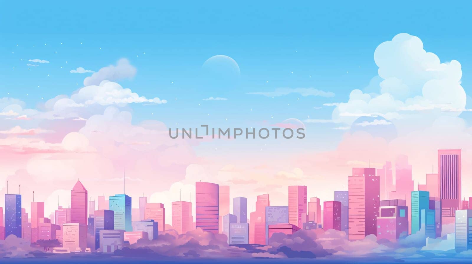 Cityscape background. Skyline with clouds and skyscrapers. Vector illustration. by ThemesS