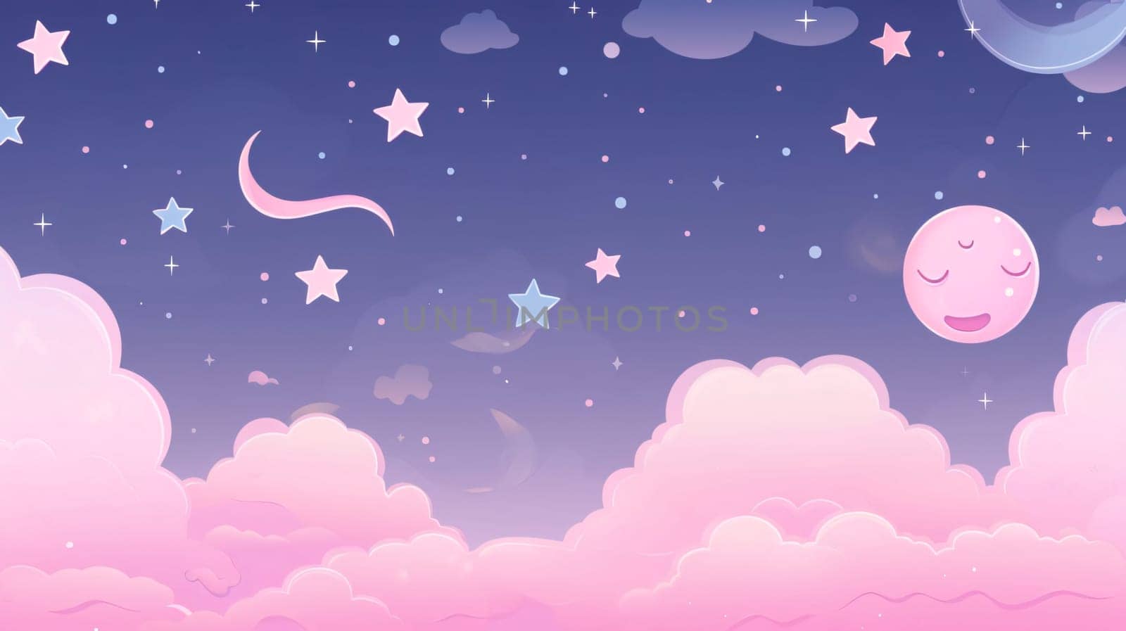 Banner: Night sky with clouds and stars. Vector illustration in pastel colors.