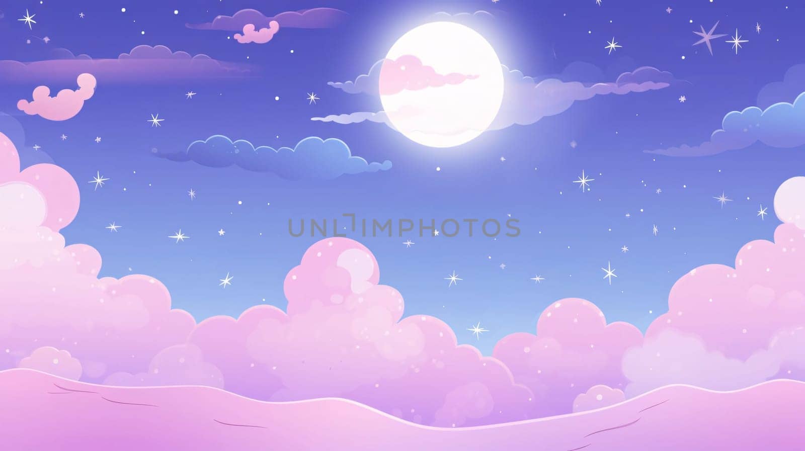 Banner: Night sky background with clouds and full moon. Vector illustration. Eps 10