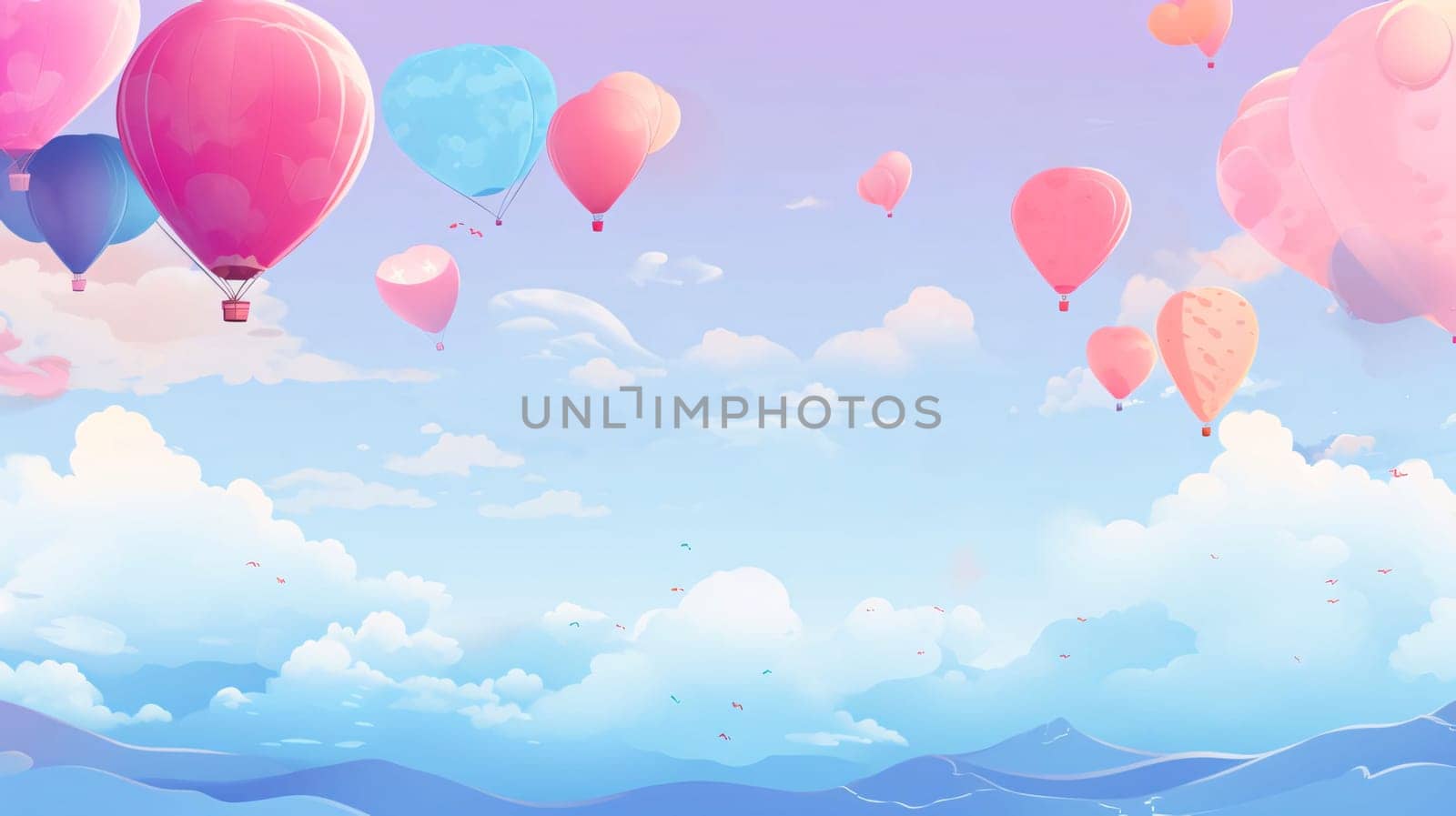 Banner: Hot air balloons flying in the blue sky. 3D illustration.