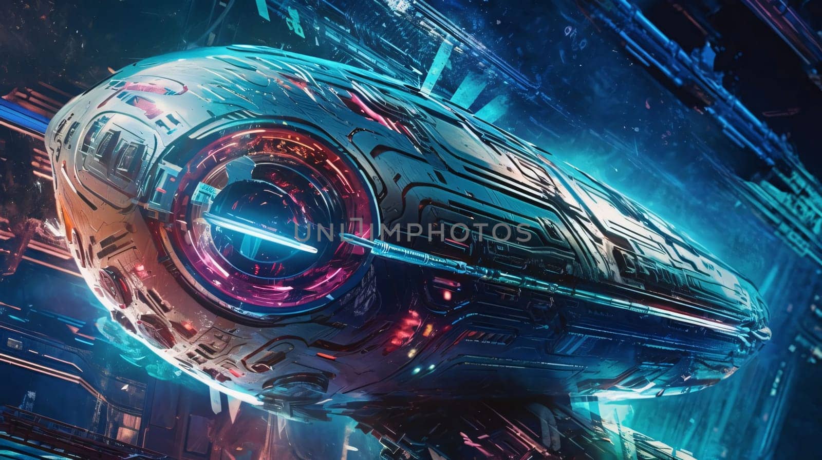 Futuristic space ship in deep space. 3D Rendering by ThemesS