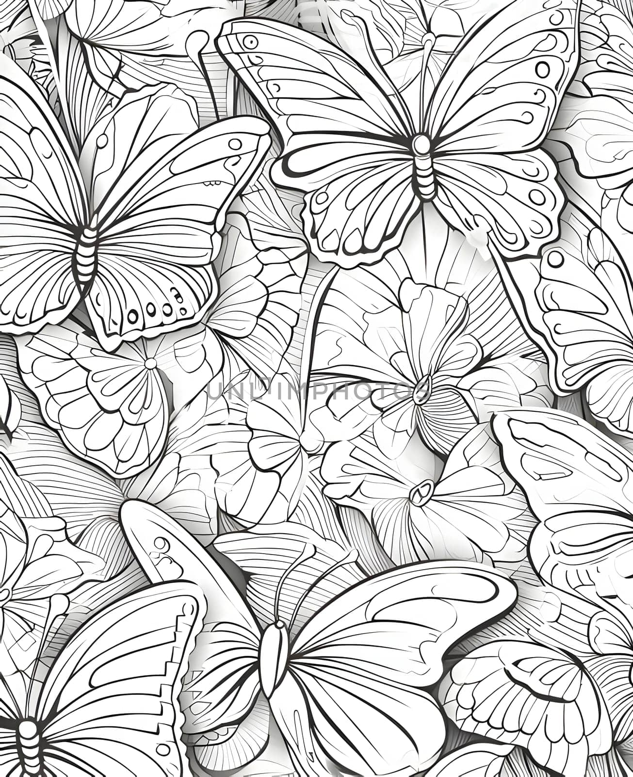 Seamless pattern with butterflies. Black and white illustration for coloring book. by ThemesS