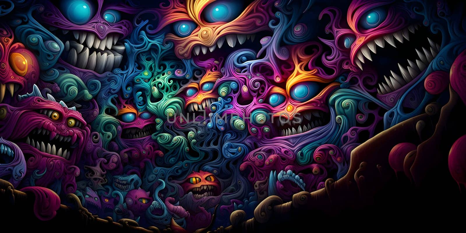 Halloween background with spooky monsters. Vector illustration for horror design by ThemesS