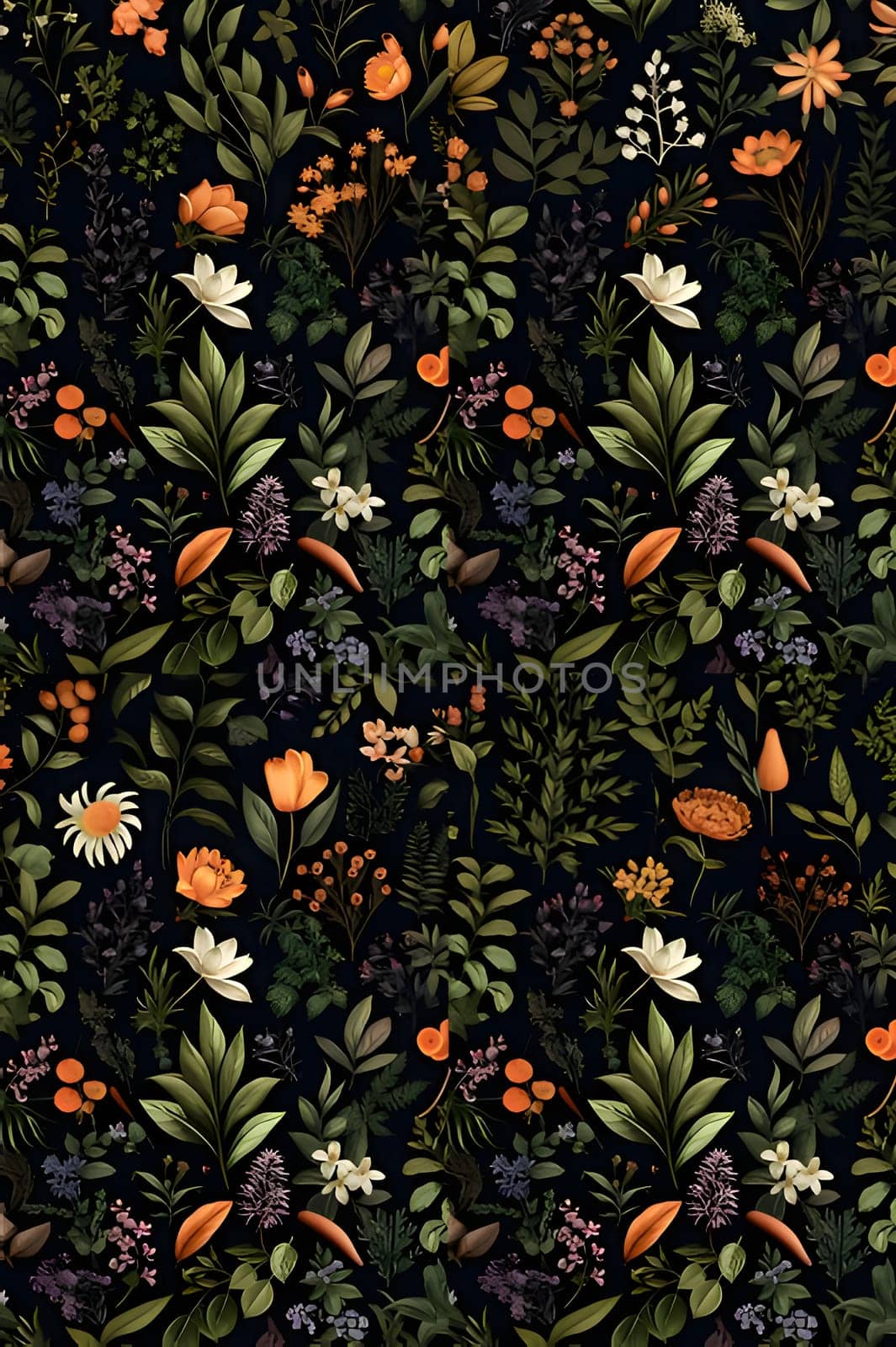 Patterns and banners backgrounds: Seamless pattern with flowers, leaves and berries. Vector illustration.