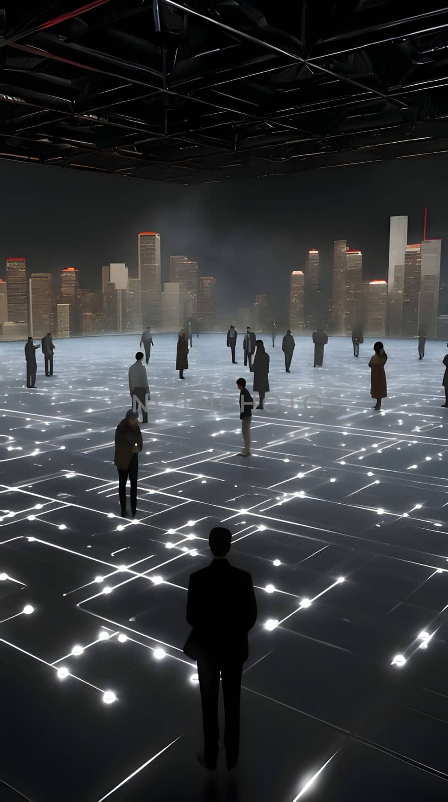 3d illustration of a group of business people in front of a network by ThemesS
