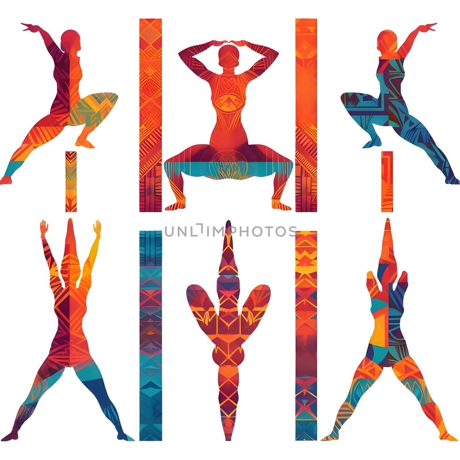 Patterns and banners backgrounds: Vector set of yoga poses. Female silhouette. Colorful vector illustration.