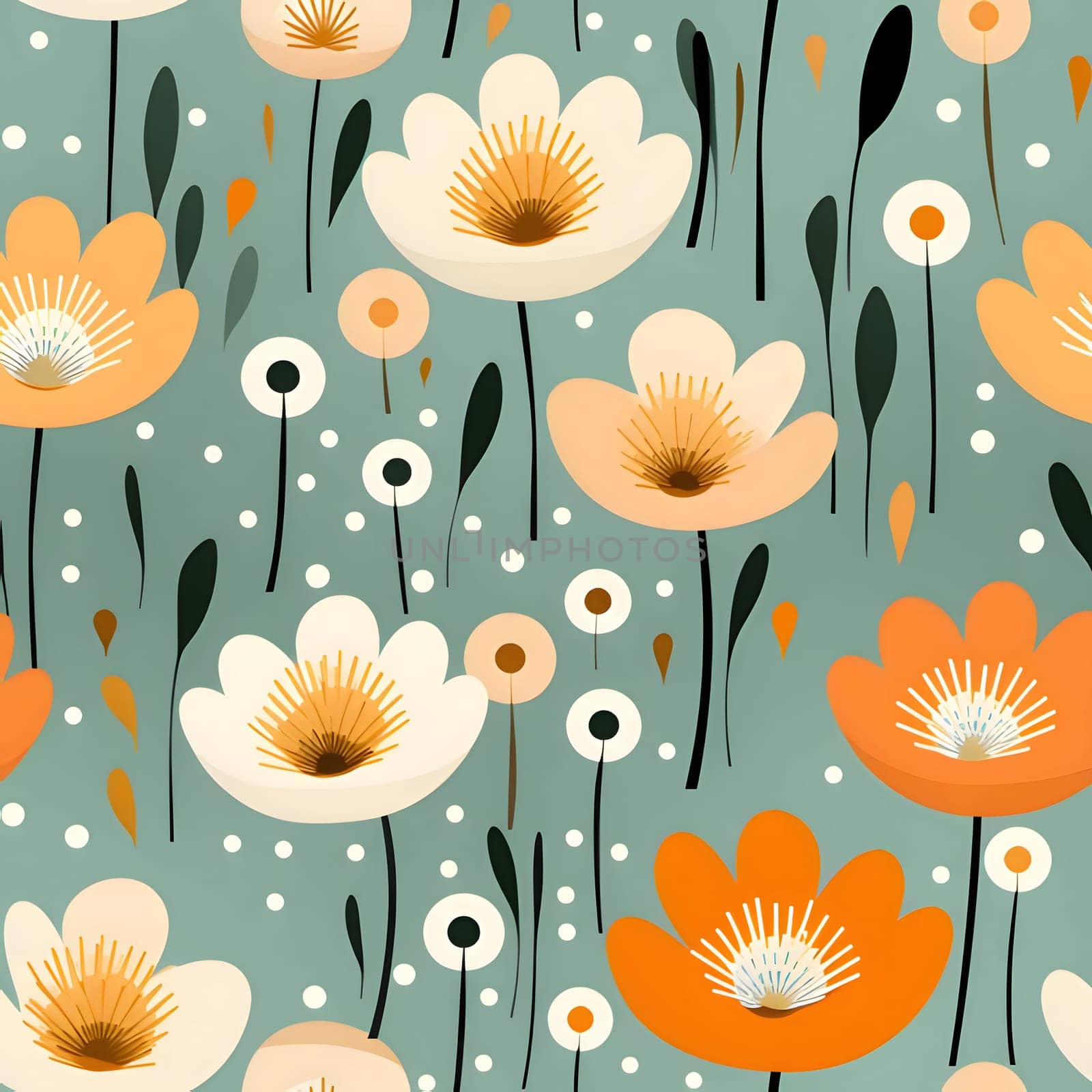 Seamless pattern with poppies and dots. Vector illustration. by ThemesS