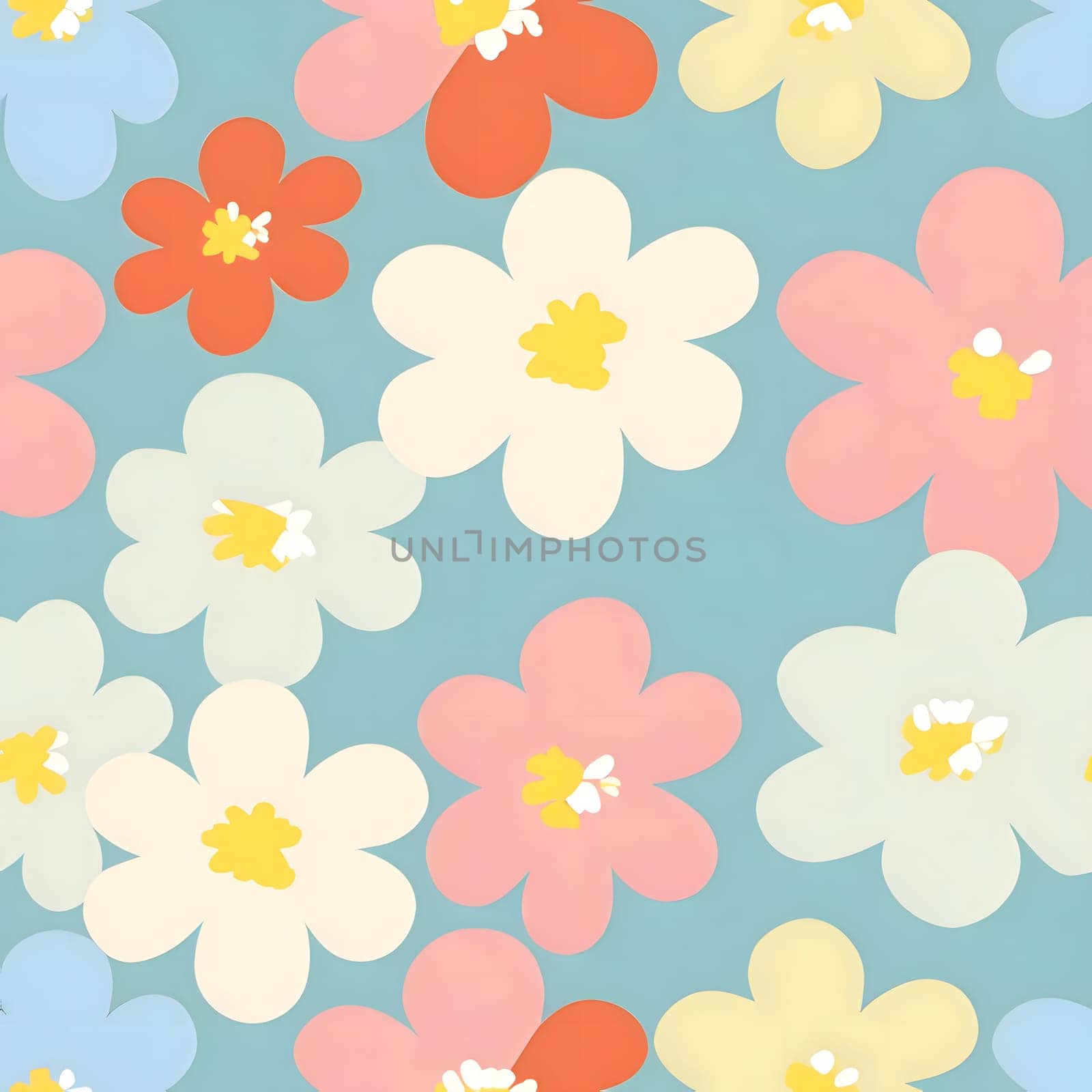 Seamless pattern with flowers in retro style. Vector illustration. by ThemesS