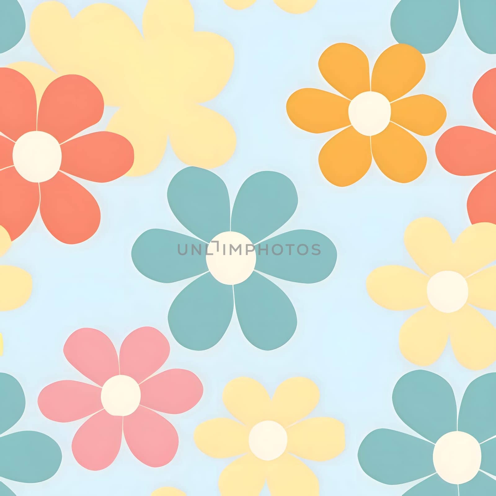 Seamless pattern with colorful flowers on blue background. Vector illustration. by ThemesS