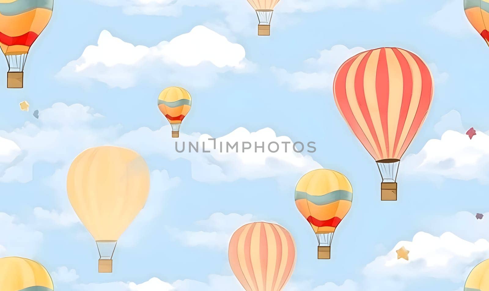 Seamless pattern with hot air balloons in the sky. Vector illustration. by ThemesS