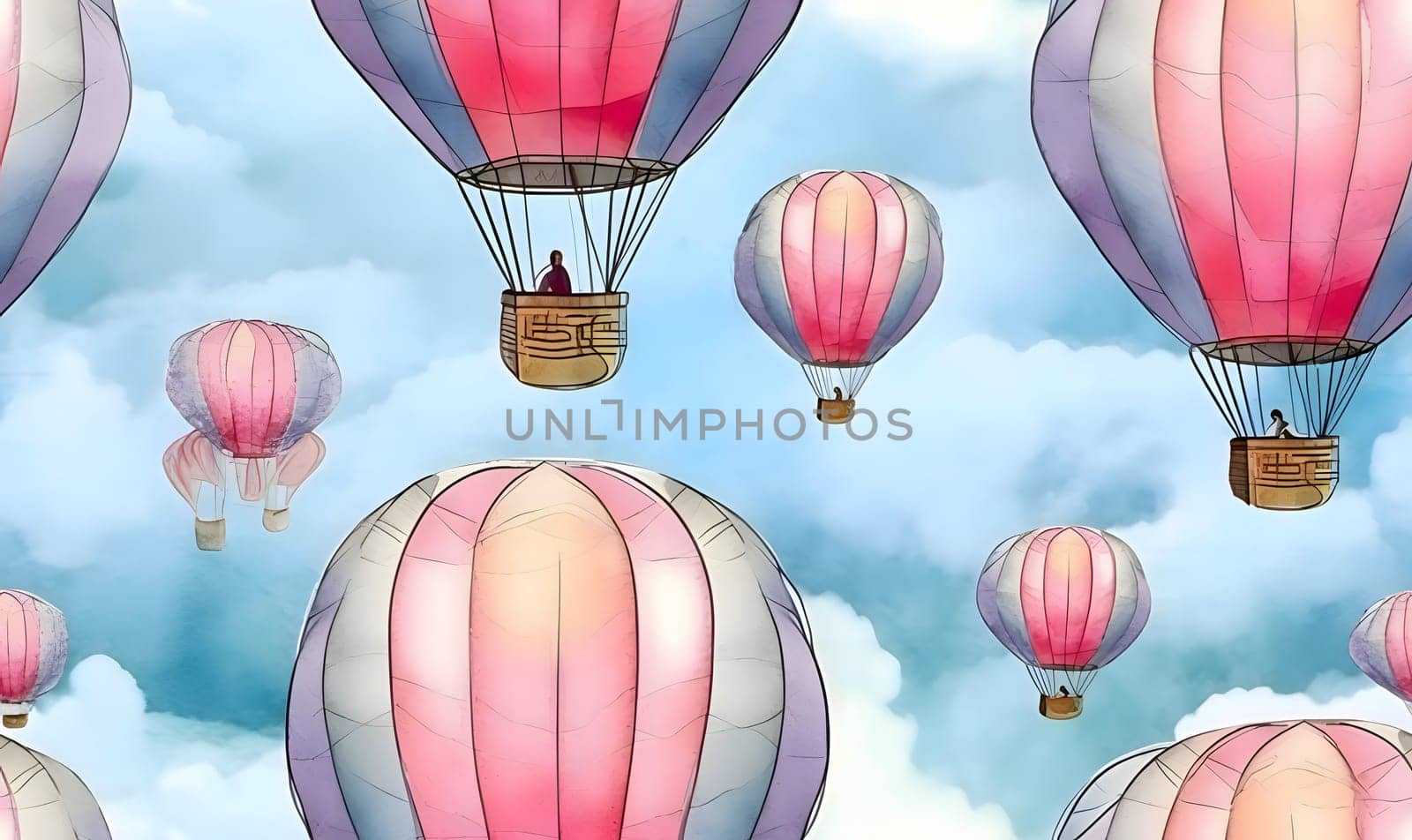 Seamless pattern with colorful hot air balloons in the sky. by ThemesS