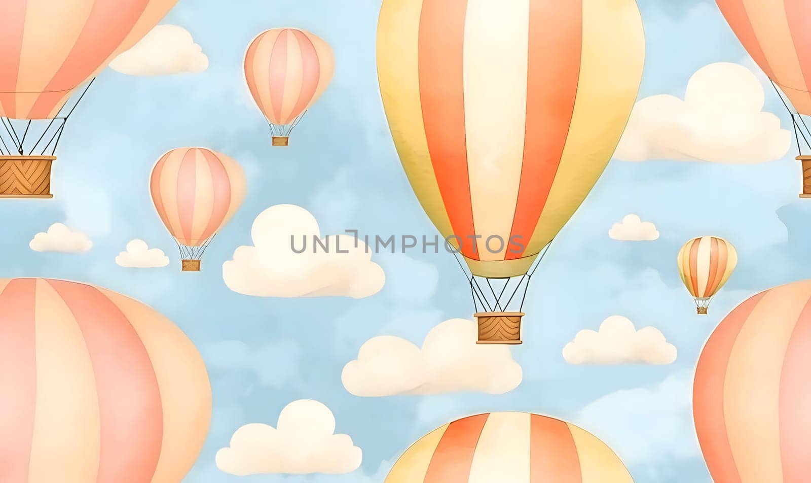 Seamless pattern with hot air balloons and clouds. Vector illustration. by ThemesS