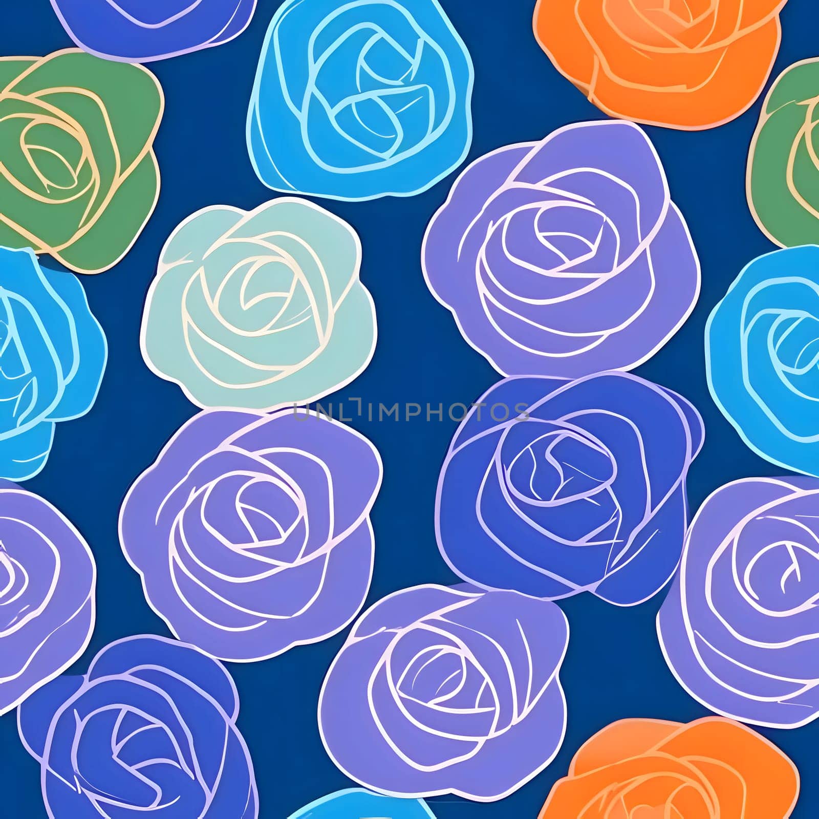 Seamless pattern with multicolored roses on a blue background by ThemesS