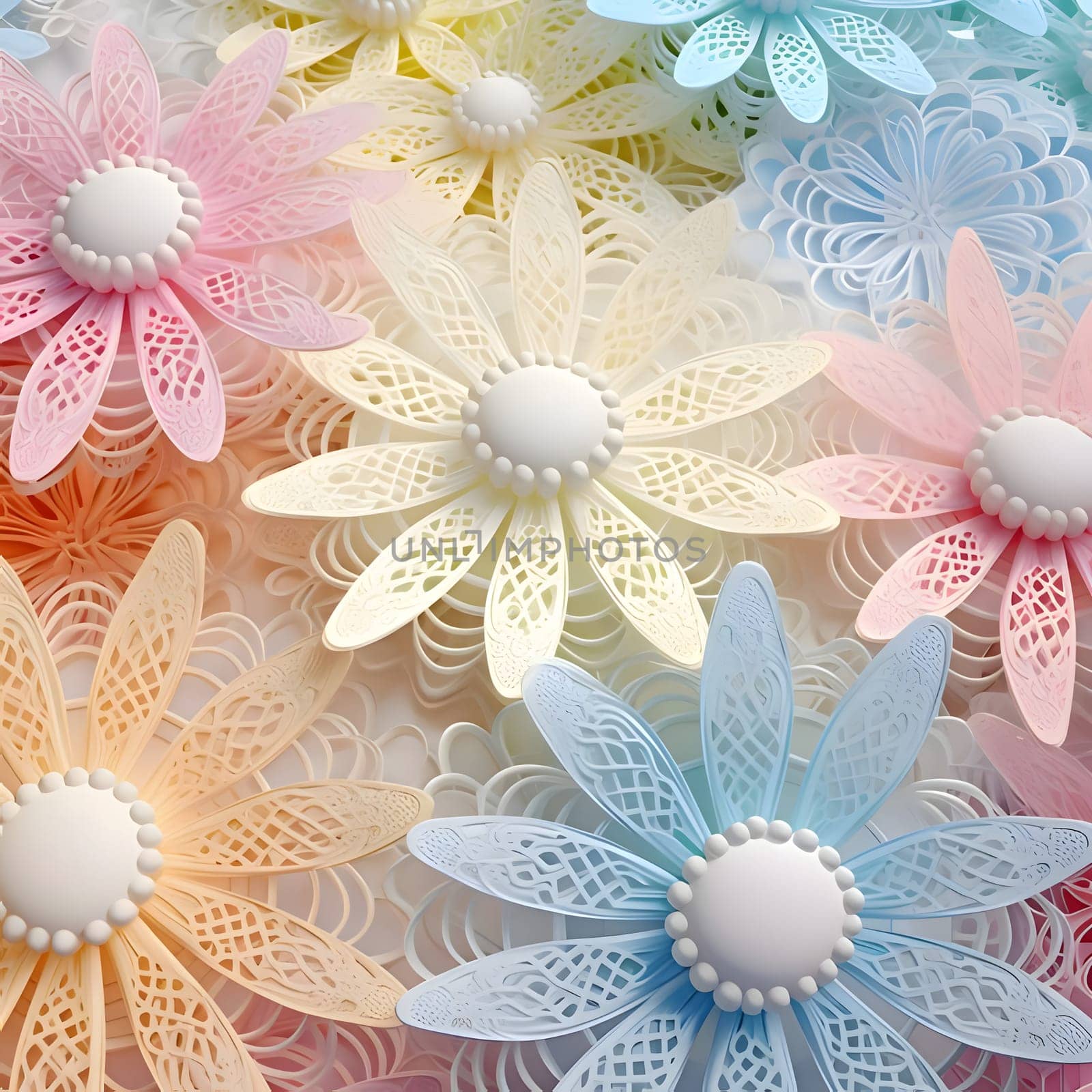 Patterns and banners backgrounds: floral background with paper flowers in pastel colors, vector illustration