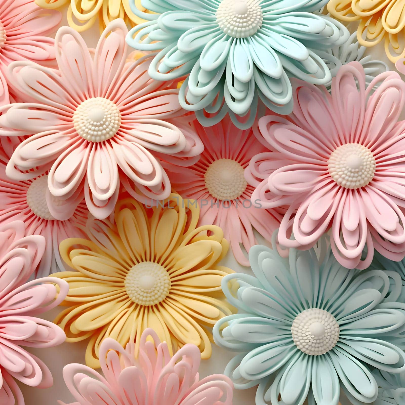Beautiful multicolored daisies background. 3d rendering by ThemesS