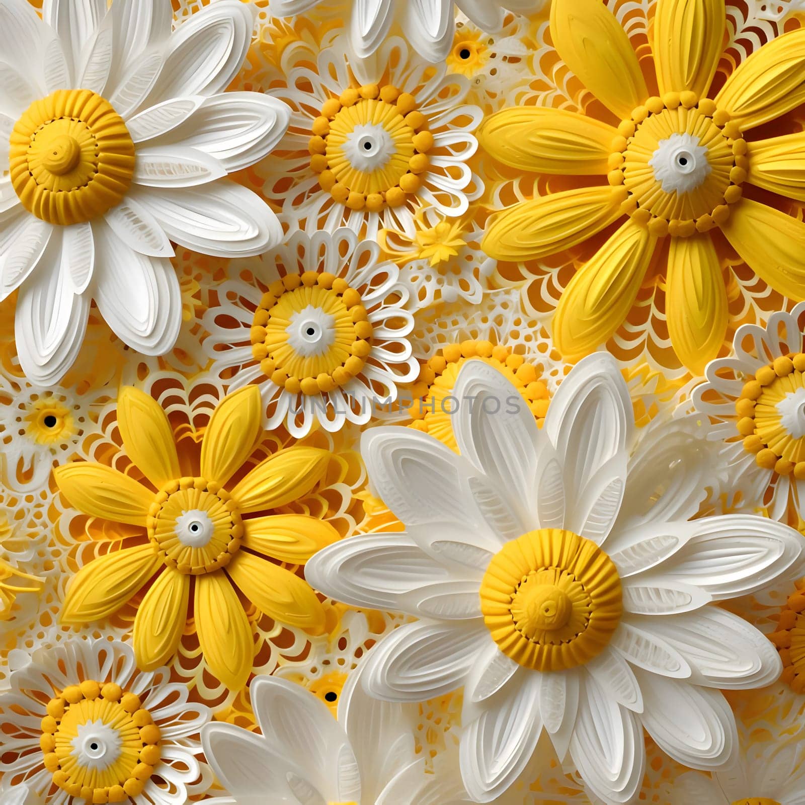 Floral pattern of white and yellow daisies on a white background by ThemesS