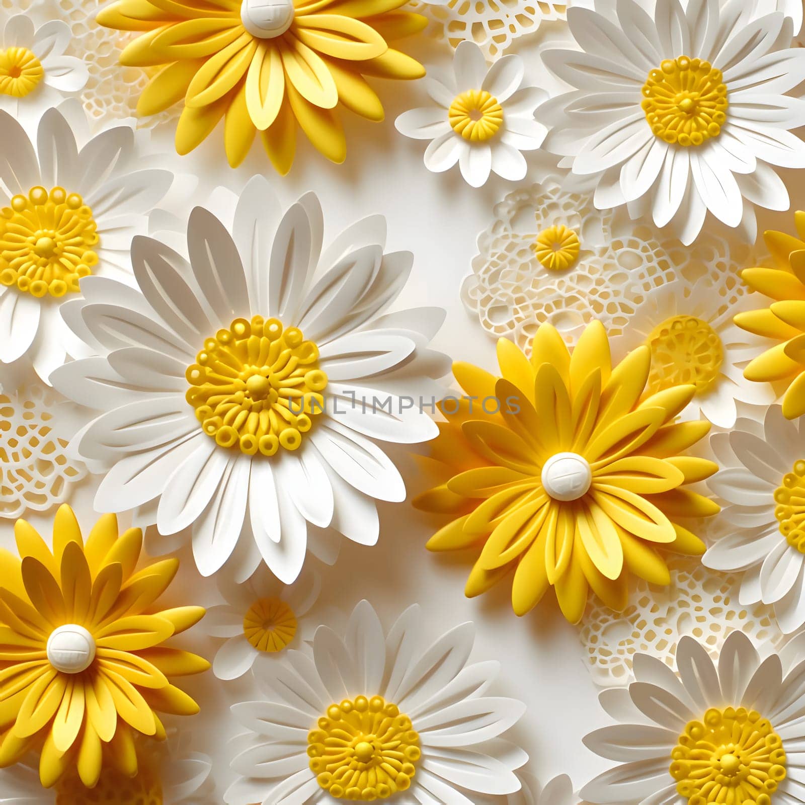 Seamless pattern of white and yellow daisies on a white background by ThemesS