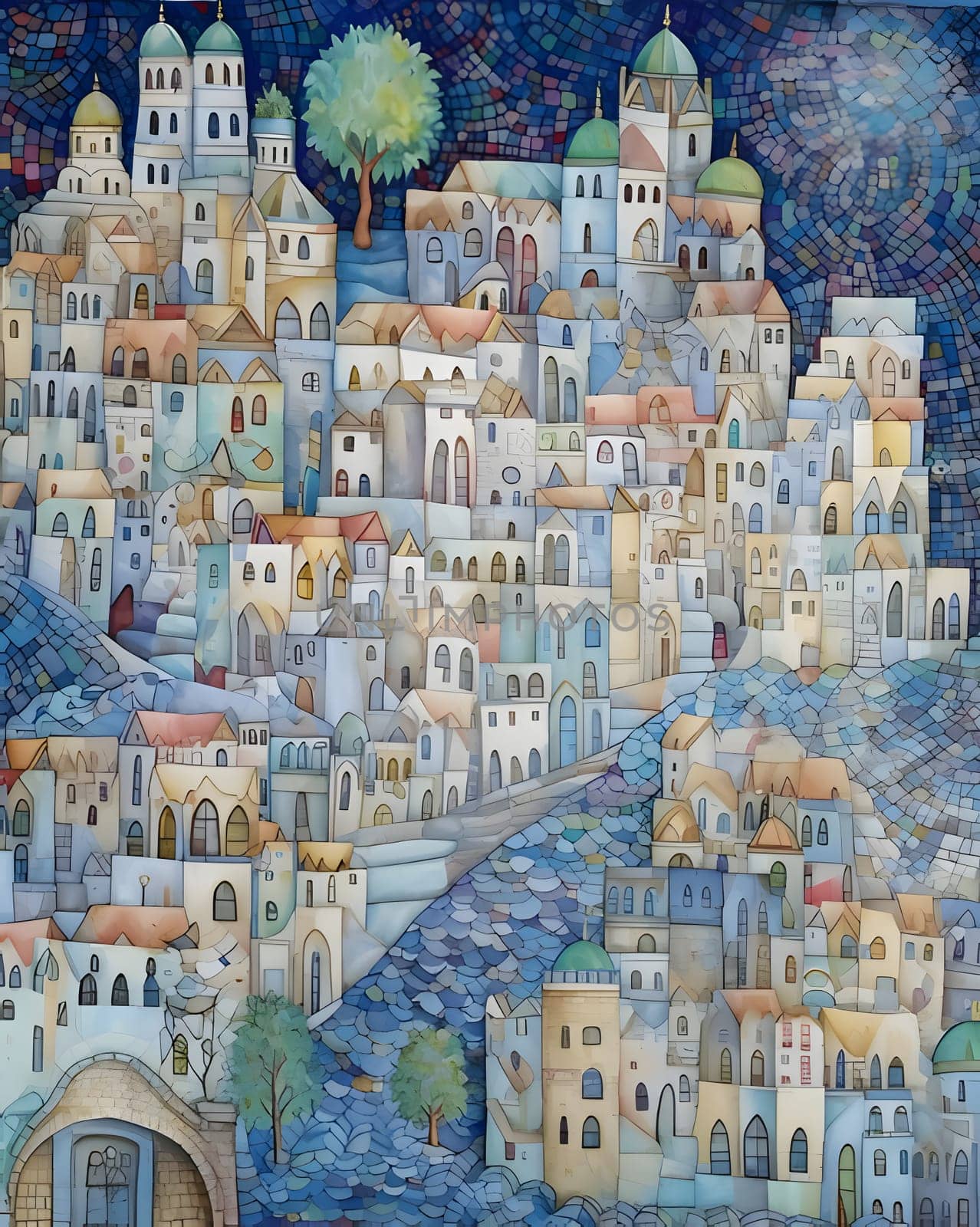 Mosaic of the old city of Istanbul, Turkey. Watercolor by ThemesS