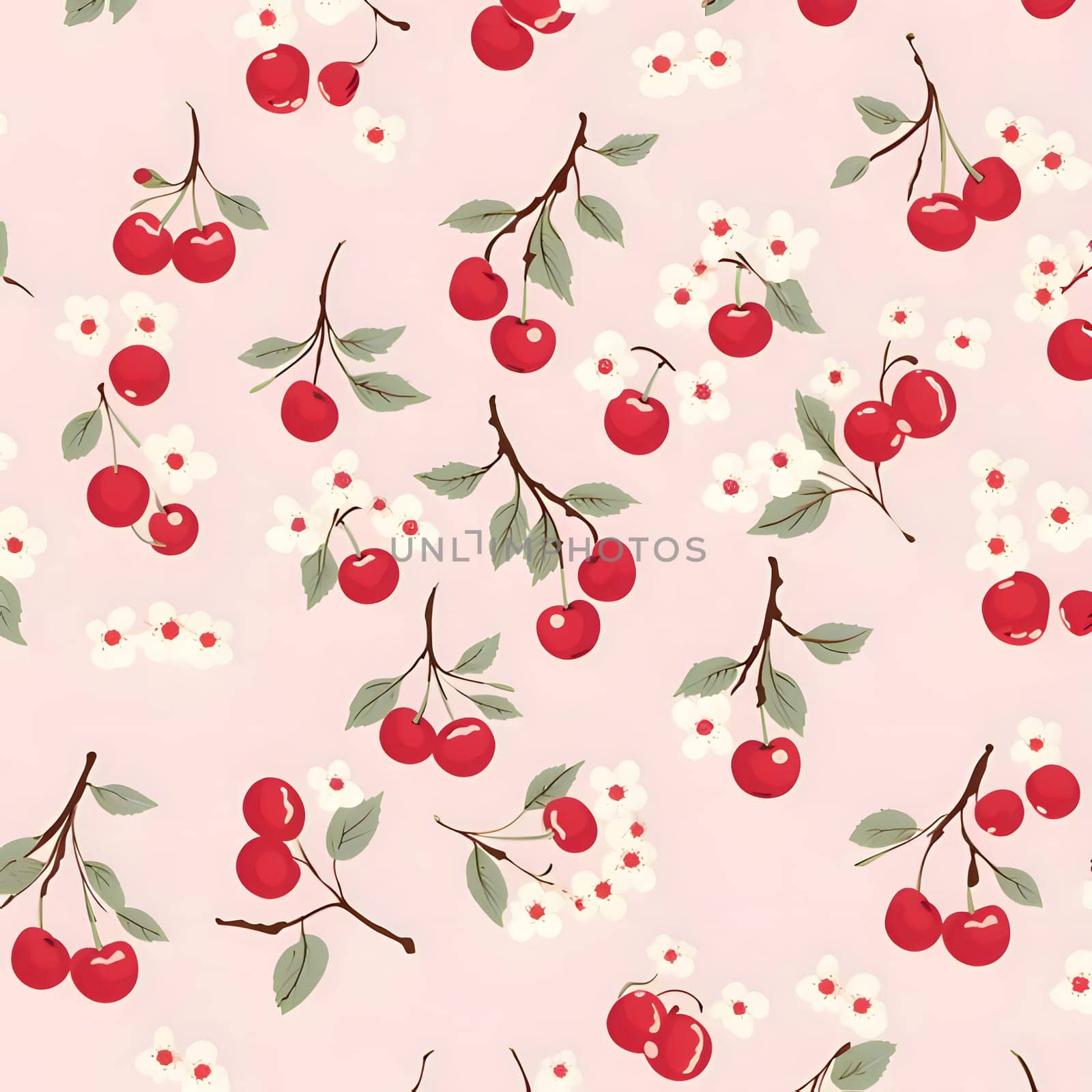Patterns and banners backgrounds: Seamless pattern with cherries and flowers. Vector illustration.