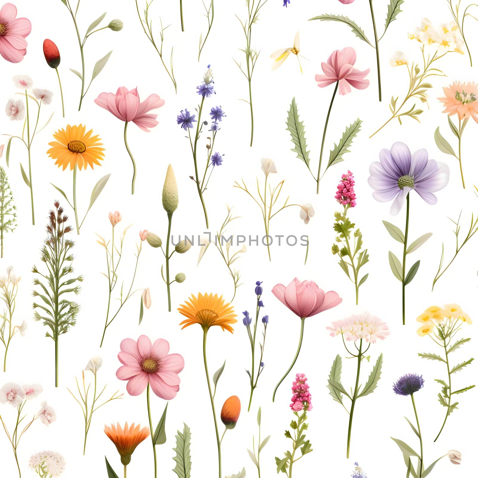 Patterns and banners backgrounds: Seamless pattern with wildflowers on a white background.