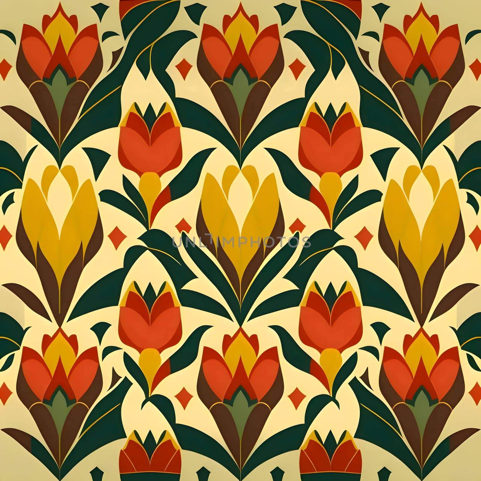 Seamless pattern with tulips. Vector illustration in retro style. by ThemesS